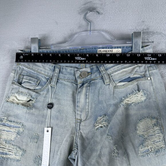 Blank NYC Cosmic Flare Leg Jeans Womens 27 Low Rise Distressed 100% Cotton Blue - Picture 7 of 12